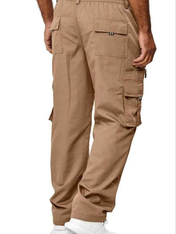 Men's Solid Flap Pocket Cargo Pants, Casual Street Regular Fit Button Fly Zipper Trousers for Daily Wear, Fashion Men's Bottoms for All Seasons