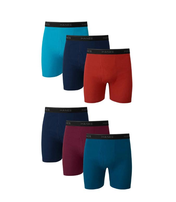 Hanes Men's Boxer Briefs 6-Pack - Assorted Colors, Value Pack for Comfort & Durability