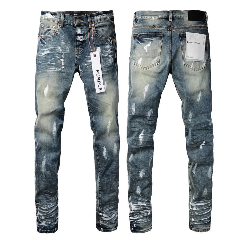 Purple-brand Men's Jeans Slim Fit Stretch Jeans Baggy Ripped Straight Skinny Denim Pants for Men Fashionable Biker Motocycle Holes Pants 2024