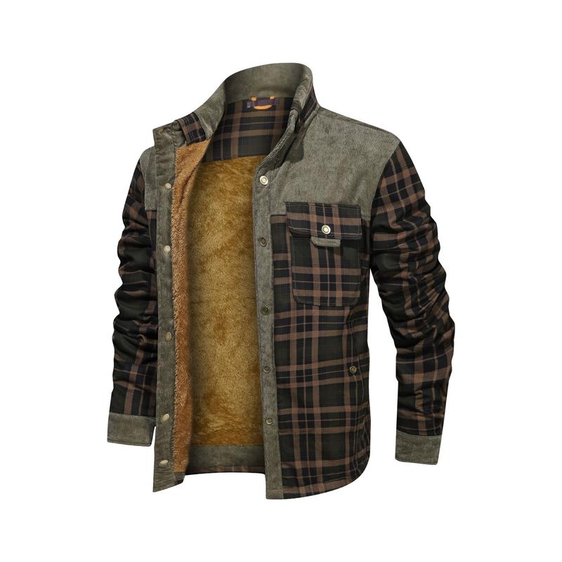 Men's Long Sleeve Sherpa Lined Shirt Jacket Flannel Plaid Fleece Coats Men's Thick Winter Men Casual Gentlemen Chemise Homme Coats Men's Coat Fleece Thickened Military Coat Autumn Winter Coat Men's Brand Clothing