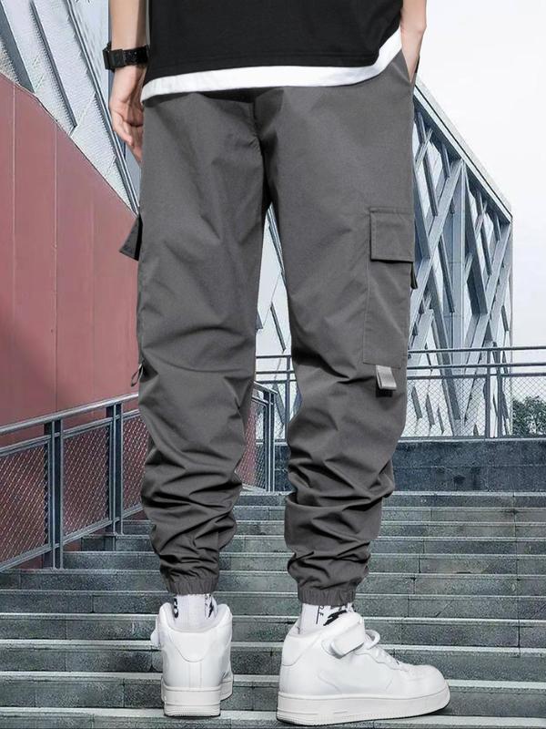 Men's Solid Flap Pocket Drawstring Waist Cargo Pants, Summer Outfits, Regular Fit Casual Trousers for Daily Wear, Mens Clothing, Pants for Men, Men's Pants Bottoms for All Seasons