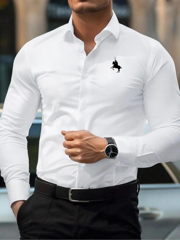 Men's Regular Fit Horse Print Long Sleeve Button Front Dress Shirt, Business Formal Collared Top for Work Office, Fashion Men's Clothes for All Seasons