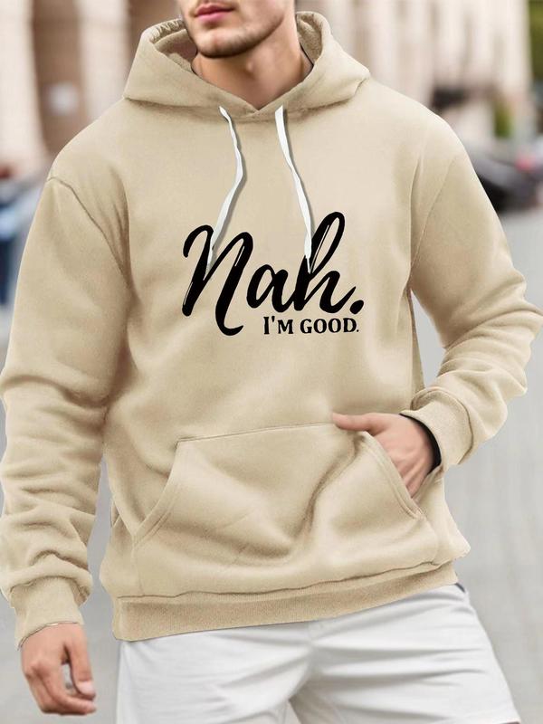 Men's Letter Print Drawstring Pocket Hoodie, Regular Fit Casual Comfy Long Sleeve Hooded Sweatshirt for Daily Wear, Boyfriend Gift, Men's Clothes for Fall & Winter