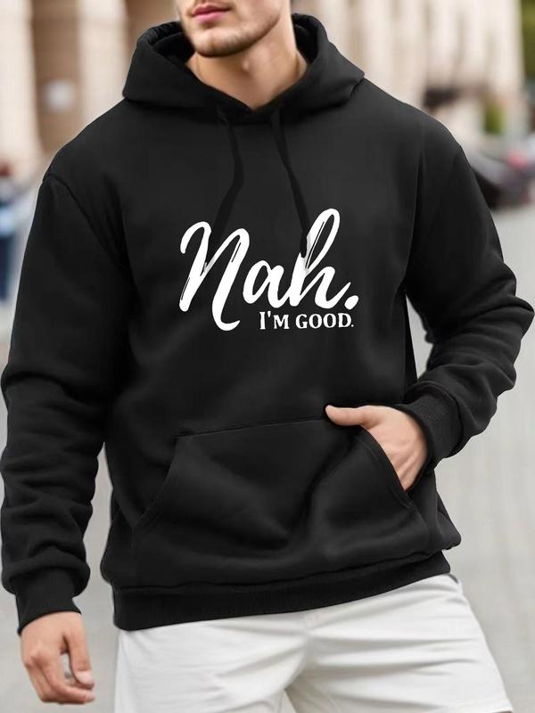 Men's Letter Print Drawstring Pocket Hoodie, Regular Fit Casual Comfy Long Sleeve Hooded Sweatshirt for Daily Wear, Boyfriend Gift, Men's Clothes for Fall & Winter