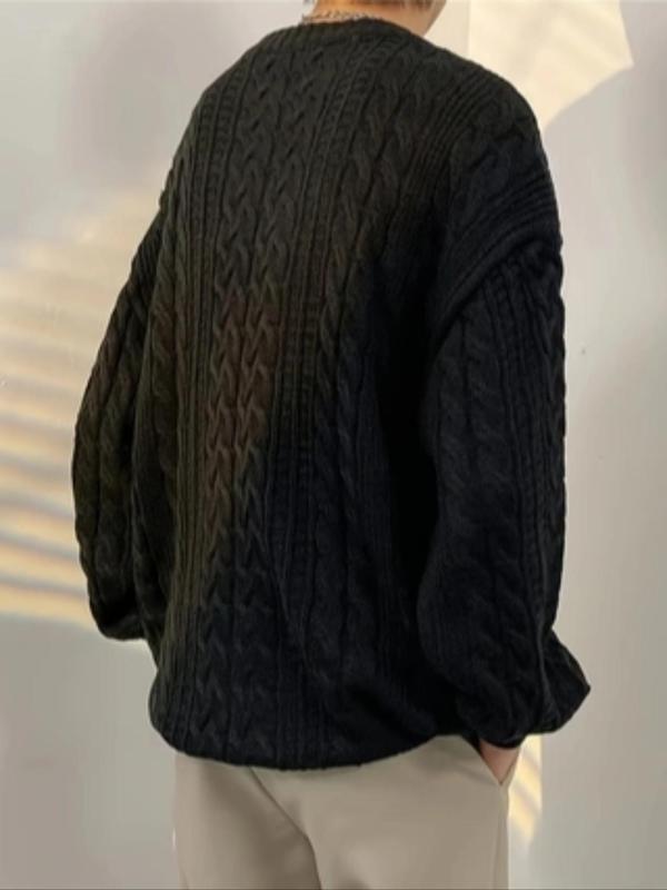  Solid Drop Shoulder Knit Sweater, Casual Long Sleeve Round Neck Jumper for Fall & Winter, Men's Knitwear for Daily Wear