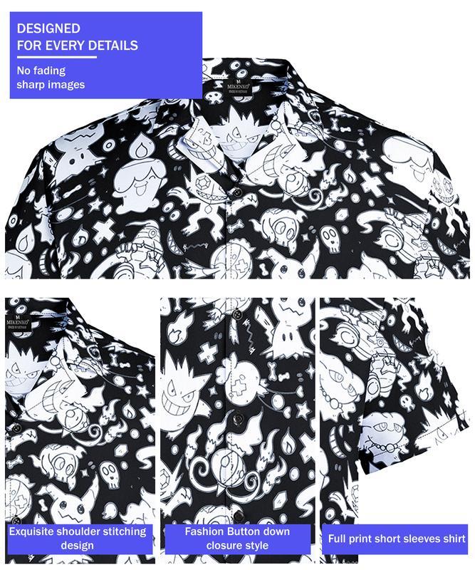 Haunter, Gangar Ghost Pokemon Hawaiian Shirt, Hawaiian shirt with spooky Pokemon motifs, Chrismast Gift Collar Menswear Fabric Loose