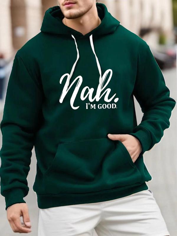 Men's Letter Print Drawstring Pocket Hoodie, Regular Fit Casual Comfy Long Sleeve Hooded Sweatshirt for Daily Wear, Boyfriend Gift, Men's Clothes for Fall & Winter