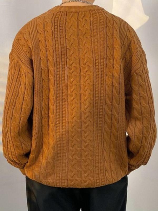  Solid Drop Shoulder Knit Sweater, Casual Long Sleeve Round Neck Jumper for Fall & Winter, Men's Knitwear for Daily Wear