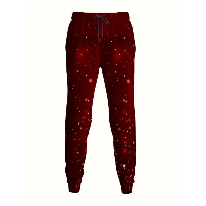 Men's Festive Christmas 2pcs Set: Santa & Reindeer Print Sweatshirt and Joggers - Cozy Polyester, Casual Style for Fall Winter