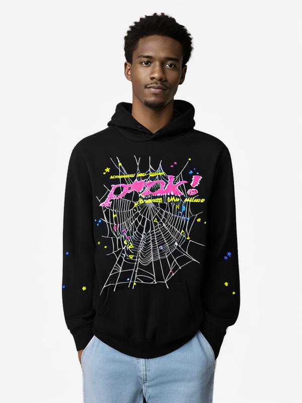 2024 Fashion Spider Web Hooded Sweatshirt Couple Printed Sweatshirt Hip Hop Style Street Hoodie Long Sleeve Sweatshirt