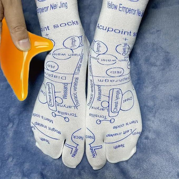 Reflexology Socks Set - Reflexology Socks with Massage Tool - Foot Pain Relief and Acupressure Reflexology Foot Massage Socks ， White