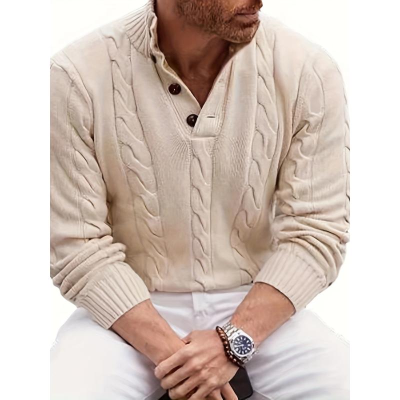 Plus Size Men's Casual Elegant Knit Sweater - Long Sleeve Pullover with Stylish Design, Buttons, and Timeless Charm