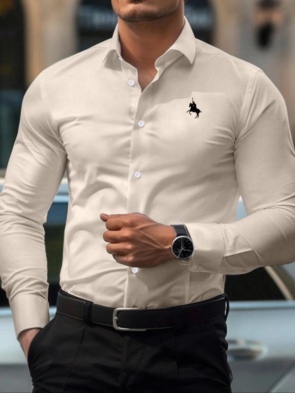 Men's Regular Fit Horse Print Long Sleeve Button Front Dress Shirt, Business Formal Collared Top for Work Office, Fashion Men's Clothes for All Seasons