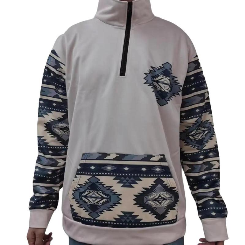 Sweatshirts for Men Retro Ethnic Western Half Zipper Long Sleeve Stand Collar Tops