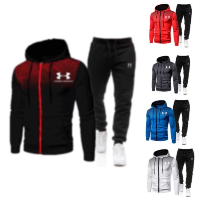 Promotion! New 2024 Under Armourr Men's Tracksuit Fitness Set Casual Hooded Tracksuit Pants Two Piece Running Basketball Set Zip Casual Tracksuit Long Pants