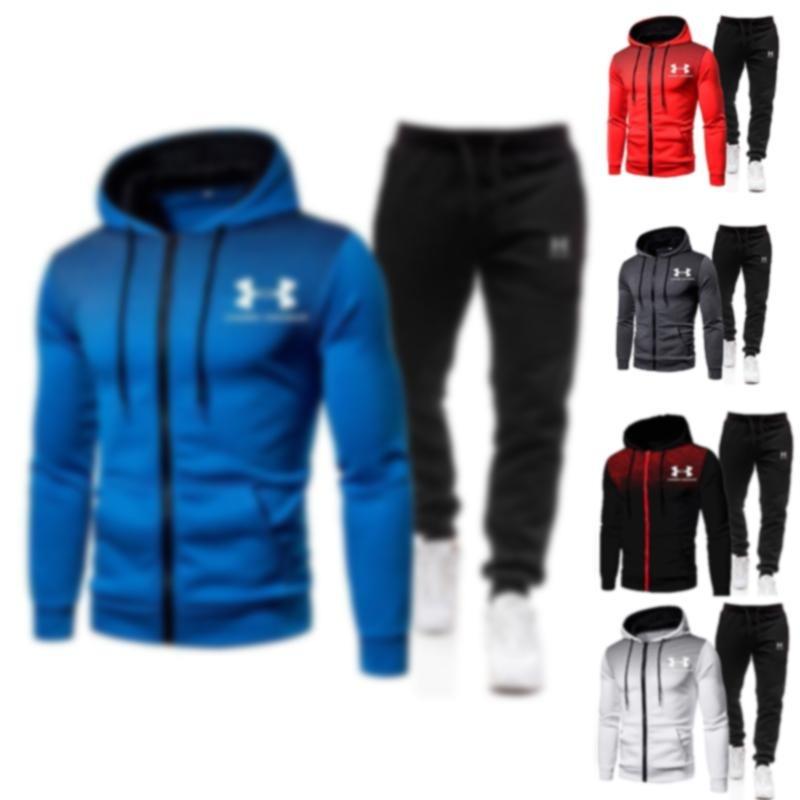 Promotion! New 2024 Under Armourr Men's Tracksuit Fitness Set Casual Hooded Tracksuit Pants Two Piece Running Basketball Set Zip Casual Tracksuit Long Pants