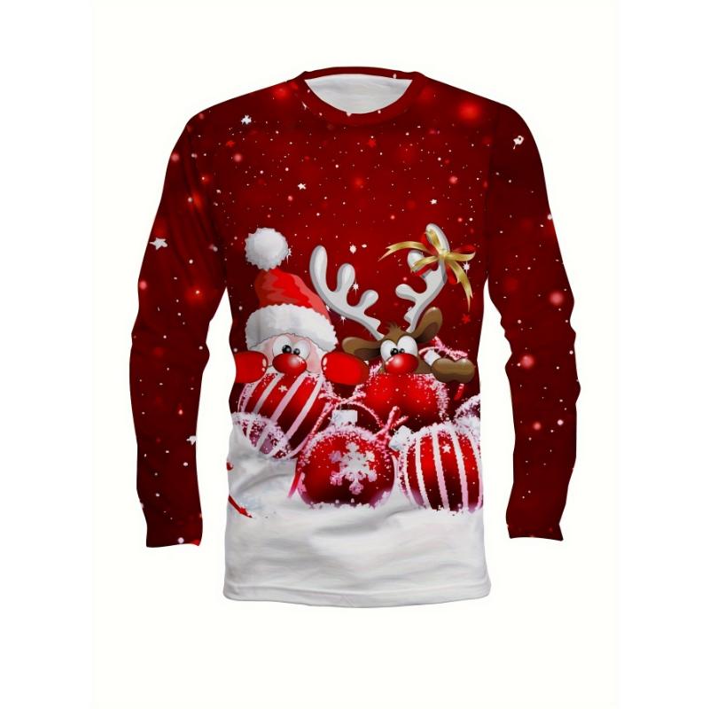 Men's Festive Christmas 2pcs Set: Santa & Reindeer Print Sweatshirt and Joggers - Cozy Polyester, Casual Style for Fall Winter