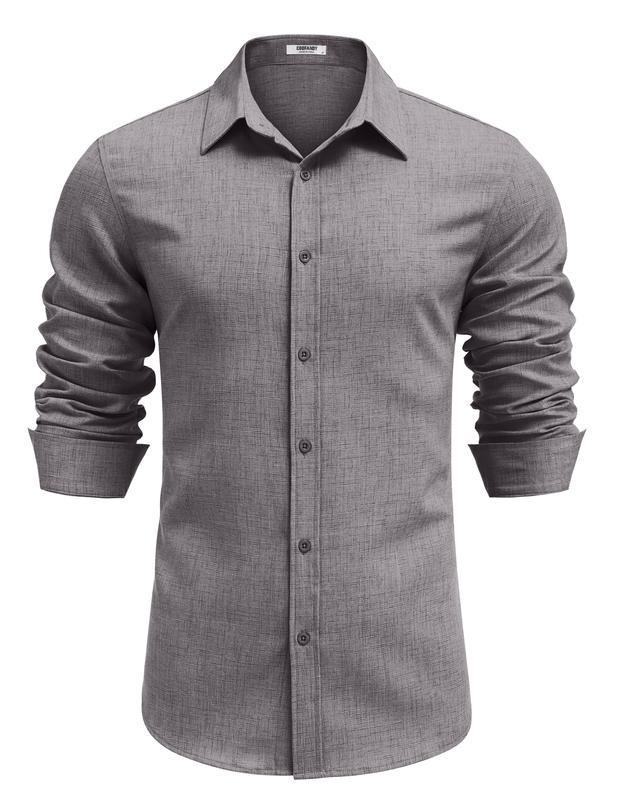 COOFANDY Men's Long Sleeve Button Down Linen Shirt Casual Untucked Chambray Shirt Wrinkle Free Wedding Shirts