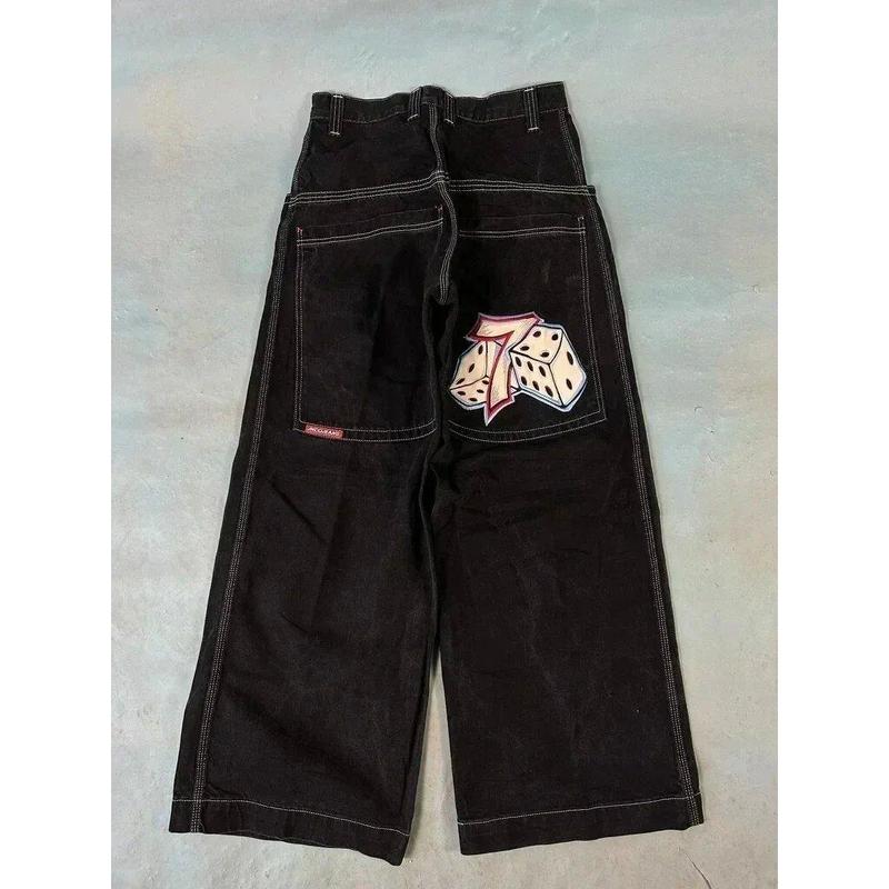 Street Men's Wear Loose Jeans Embroidered Black Jeans Men's and Women's Gothic Wide Leg Jeans