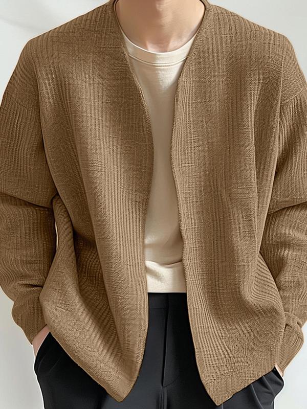 Men's Solid Color Drop Shoulder Open Front Jacket, Loose Casual Long Sleeve Outerwear for Spring & Fall, Fashion Men's Knit Clothing for Daily Wear