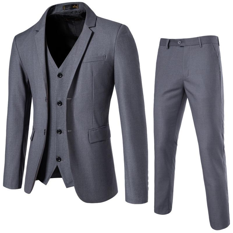 202 Men's British Casual Business Suit Groom Solid Color Suit Three-piece Men's Suit