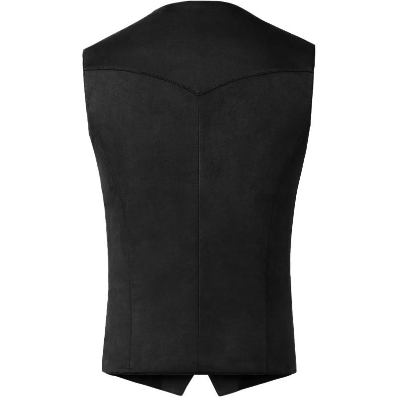 Men's Suede Leather Vest Vintage Cowboy Style Sleeveless Jacket Slim Fit Wedding Waistcoats