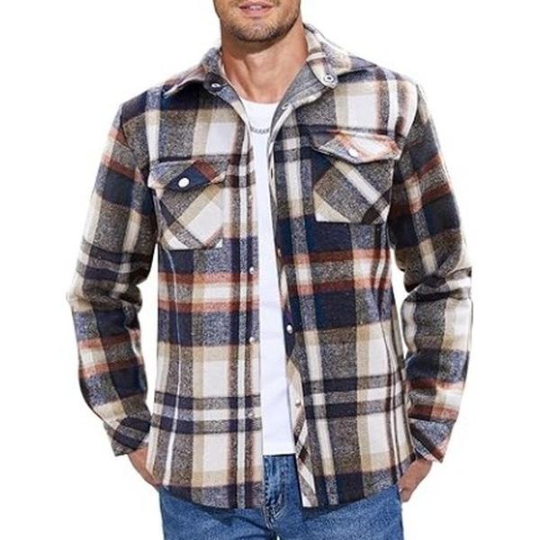 COOFANDY Mens Soft Flannel Jacket Casual Button Down Plaid Shirt Jackets Sherpa Lined Shacket With Pockets