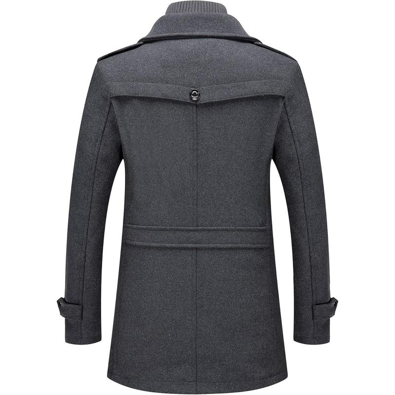 Men's Wool Blend Jacket Single Breasted Slim Fit Thick Winter Windproof Pea Coat with Removable Scarf