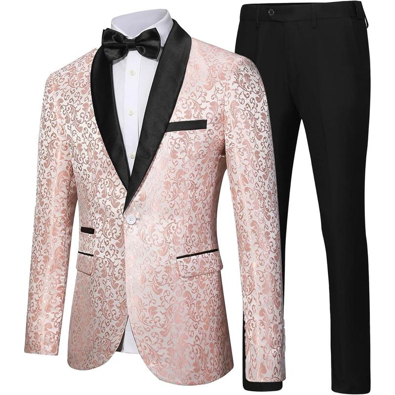 Men's Floral Dinner Party Prom Wedding Stylish Tuxedo Suits for Men One Button Dinner Jacket Pants Set