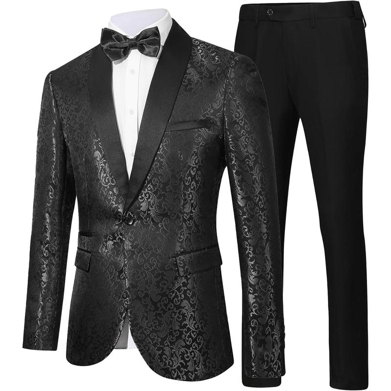 Men's Floral Dinner Party Prom Wedding Stylish Tuxedo Suits for Men One Button Dinner Jacket Pants Set