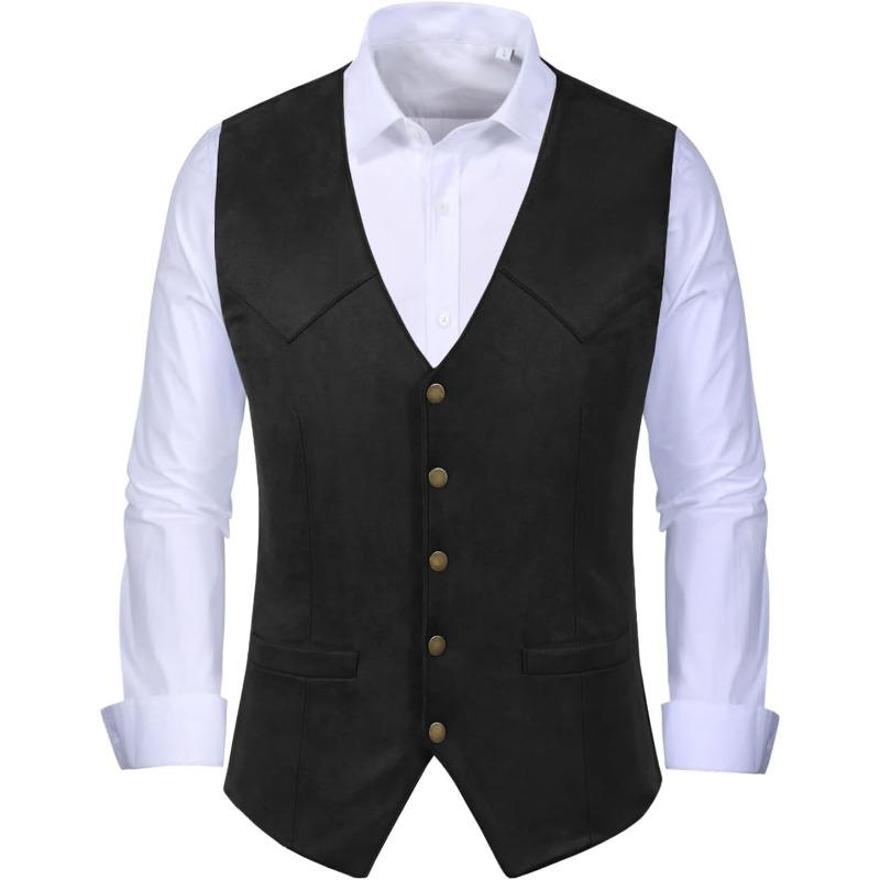 Men's Suede Leather Vest Vintage Cowboy Style Sleeveless Jacket Slim Fit Wedding Waistcoats