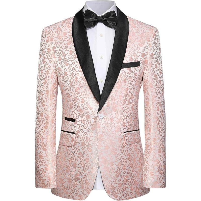 Men's Floral Dinner Party Prom Wedding Stylish Tuxedo Suits for Men One Button Dinner Jacket Pants Set