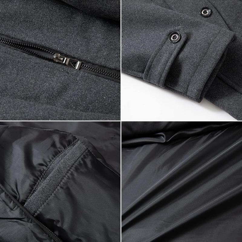 Men's Wool Blend Jacket Single Breasted Slim Fit Thick Winter Windproof Pea Coat with Removable Scarf