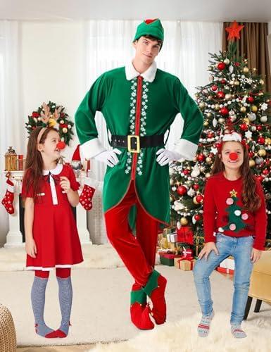 Christmas Elf Costume for Men - 6 PCS Santa Helper Outfit for Xmas & Halloween