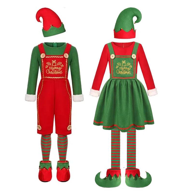 Christmas Elf Suit Cosplay Costumes Green Women Skirt Men Santa Claus Party Gift Novelty Clothing Boy Pants Cartoon New Year