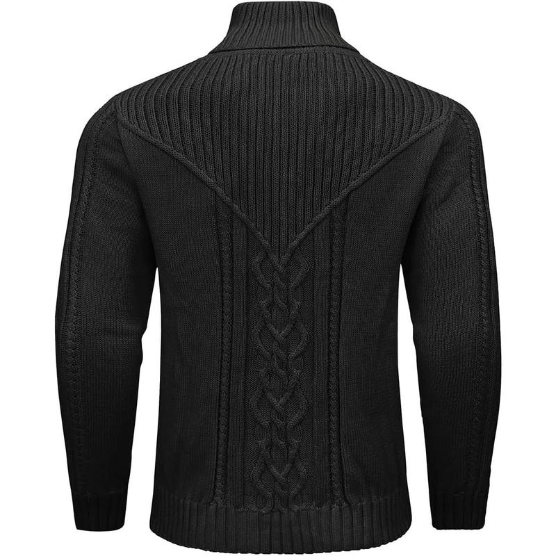 Men's Shawl Collar Pullover Sweater Casual Button Cable Knit Sweaters