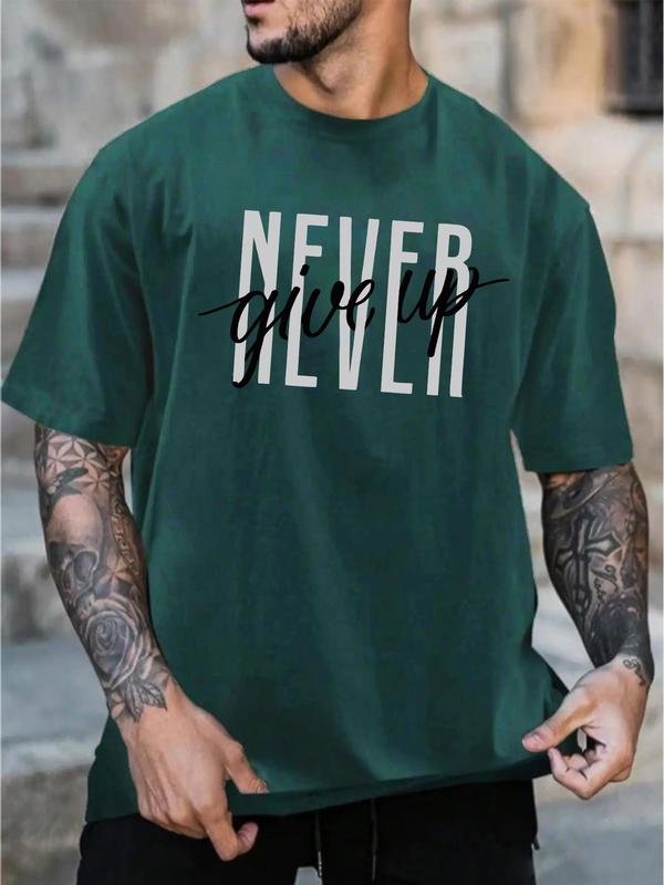 Men's Loose Letter Print Round Neck Drop Shoulder Tee, Casual Streetwear Short Sleeve Crew Neck T-shirt for Summer, Graphic Tees, Fashion Men's Top for Daily Wear