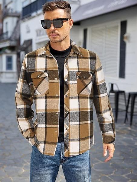 COOFANDY Mens Soft Flannel Jacket Casual Button Down Plaid Shirt Jackets Sherpa Lined Shacket With Pockets