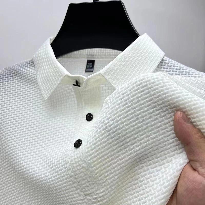 Summer New Men'S Short Sleeve T-Shirt Cool and Breathable Polo Shirt Business Casual Sweat-Absorbing Tops L-4XL HANQIU