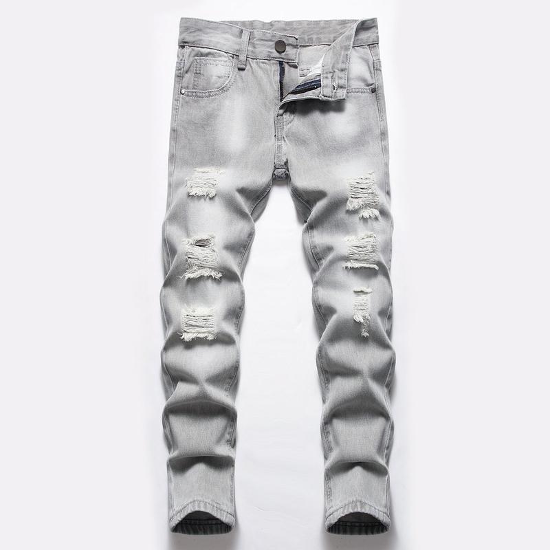 Boy's Skinny Fit Ripped Destroyed Distressed Fashion Denim Jeans Pants for Youth Men Menswear Casual