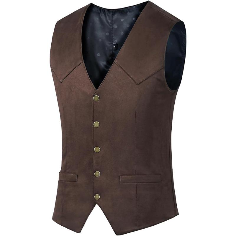 Men's Suede Leather Vest Vintage Cowboy Style Sleeveless Jacket Slim Fit Wedding Waistcoats