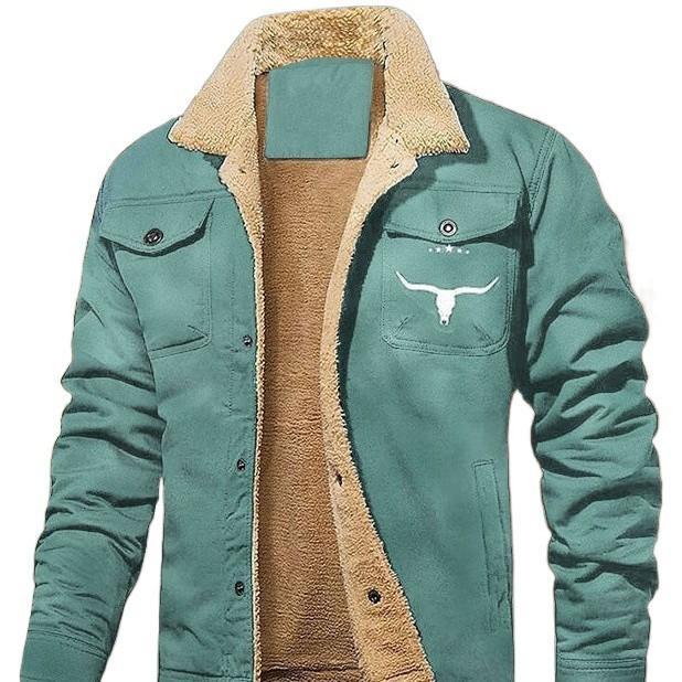 YCBMINGCAN mens retro western winter fleece jacket men's winter jacket, lined jacket, warm truck jacket, multi-pocket men's winter fleece jacket