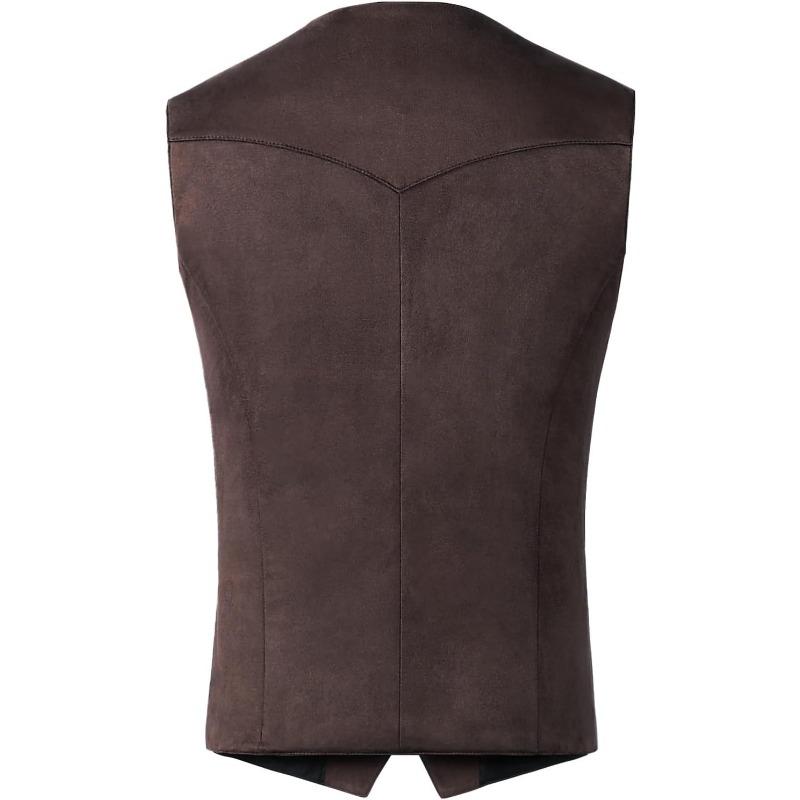 Men's Suede Leather Vest Vintage Cowboy Style Sleeveless Jacket Slim Fit Wedding Waistcoats