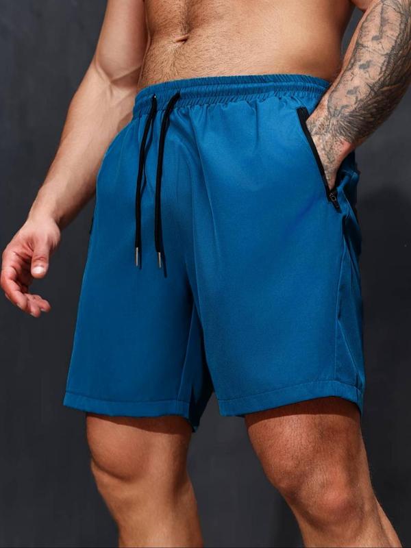 Men's Letter Print Zipper Pocket Drawstring Waist Shorts, Regular Fit Casual Comfy Breathable Summer Straight Leg Shorts, Men's Bottoms for Daily Wear