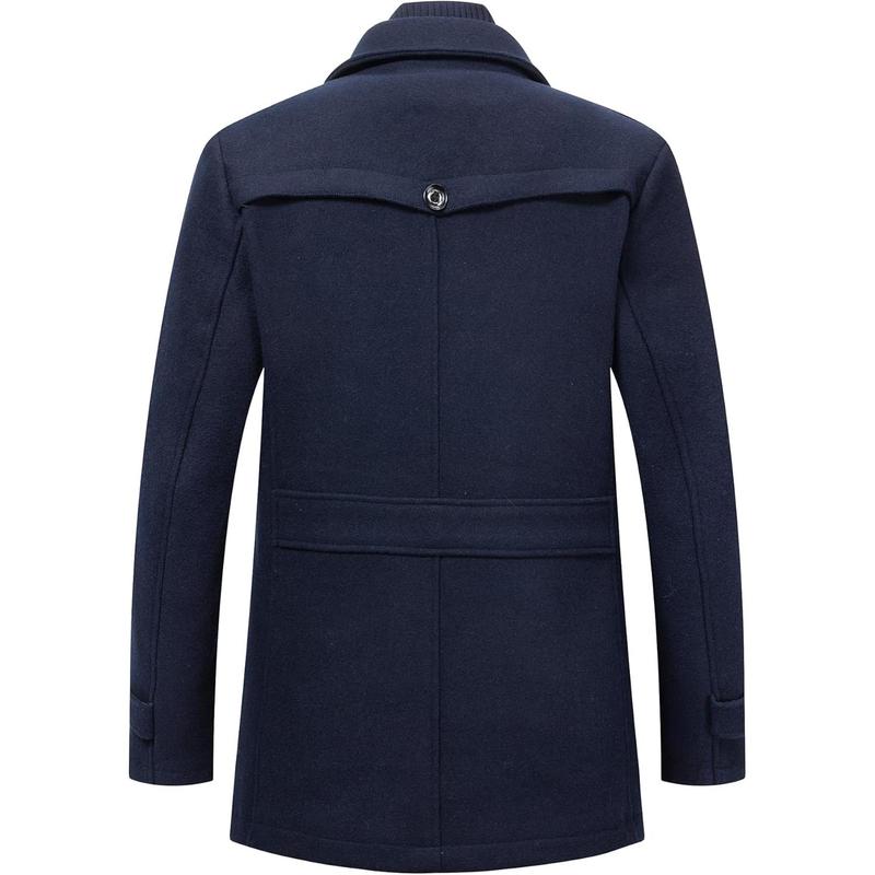 Men's Wool Blend Jacket Single Breasted Slim Fit Thick Winter Windproof Pea Coat with Removable Scarf