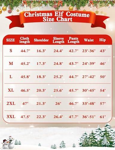 Christmas Elf Costume for Men - 6 PCS Santa Helper Outfit for Xmas & Halloween