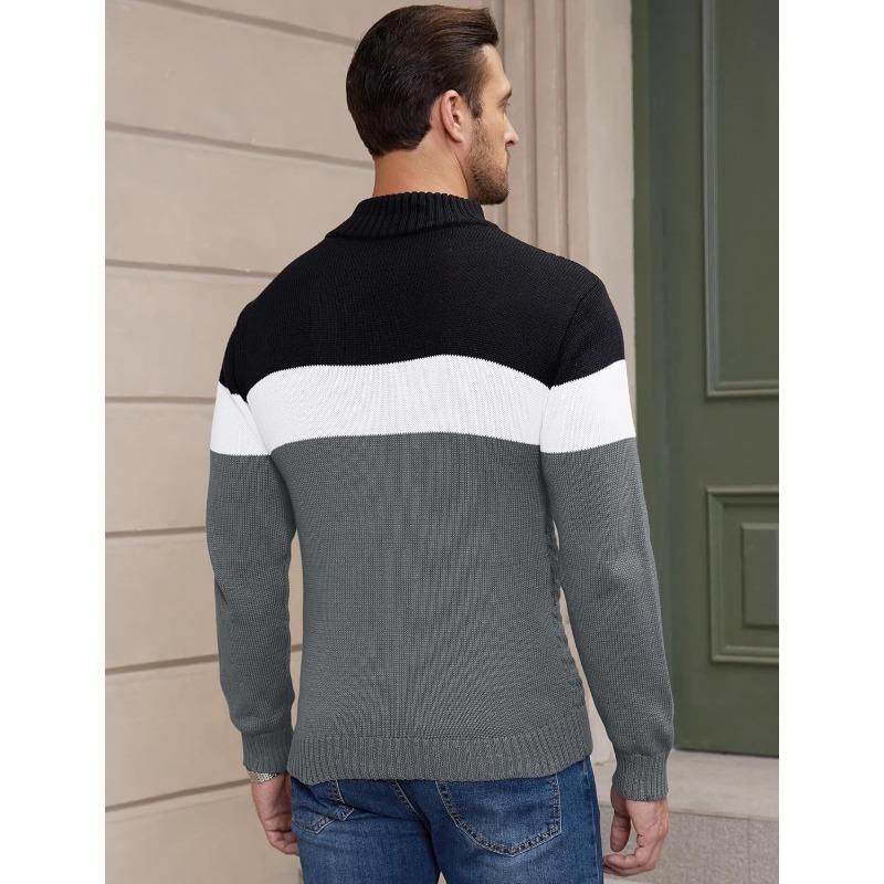 Men's Tri-Button Pullover Sweater Mock Neck Lightweight Casual Fashion Knitted Henley Sweater knit sweater