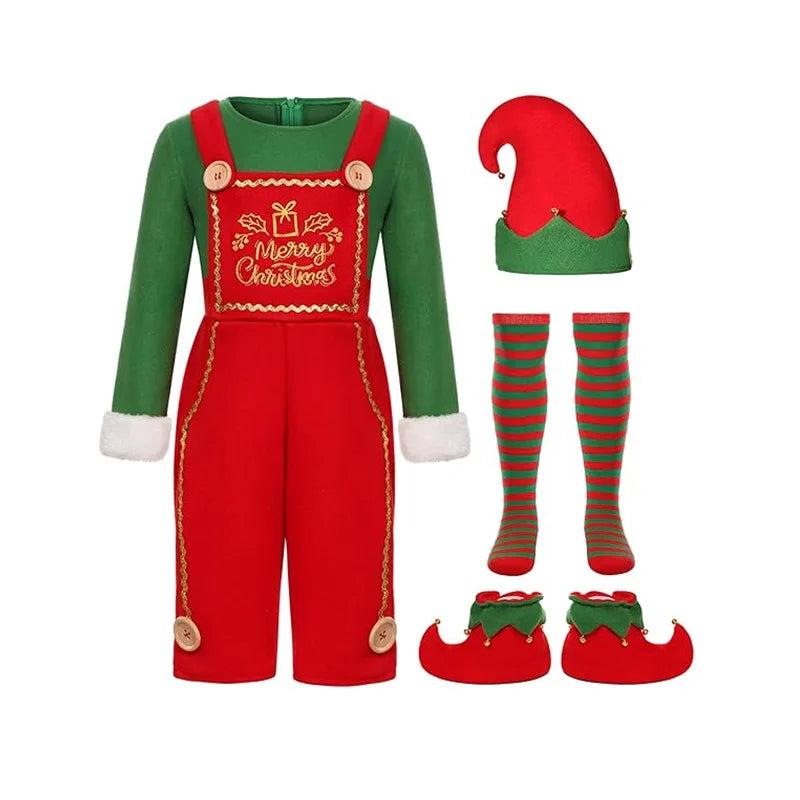 Christmas Elf Suit Cosplay Costumes Green Women Skirt Men Santa Claus Party Gift Novelty Clothing Boy Pants Cartoon New Year