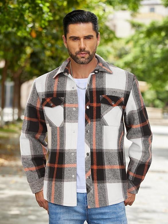 COOFANDY Mens Soft Flannel Jacket Casual Button Down Plaid Shirt Jackets Sherpa Lined Shacket With Pockets