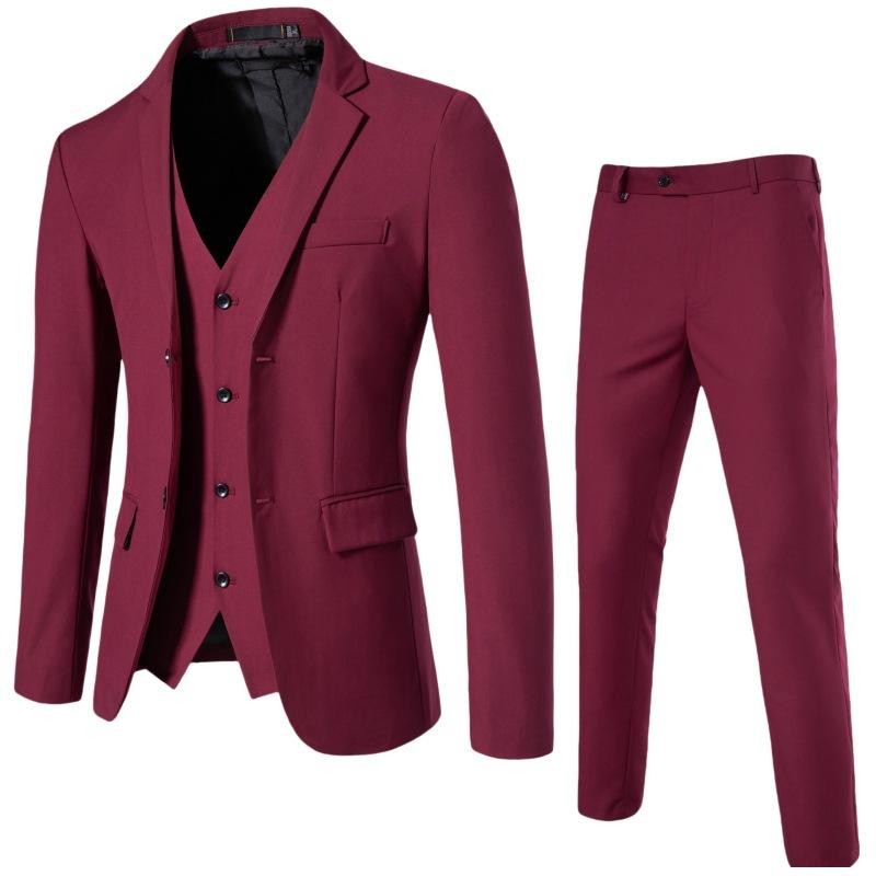 202 Men's British Casual Business Suit Groom Solid Color Suit Three-piece Men's Suit